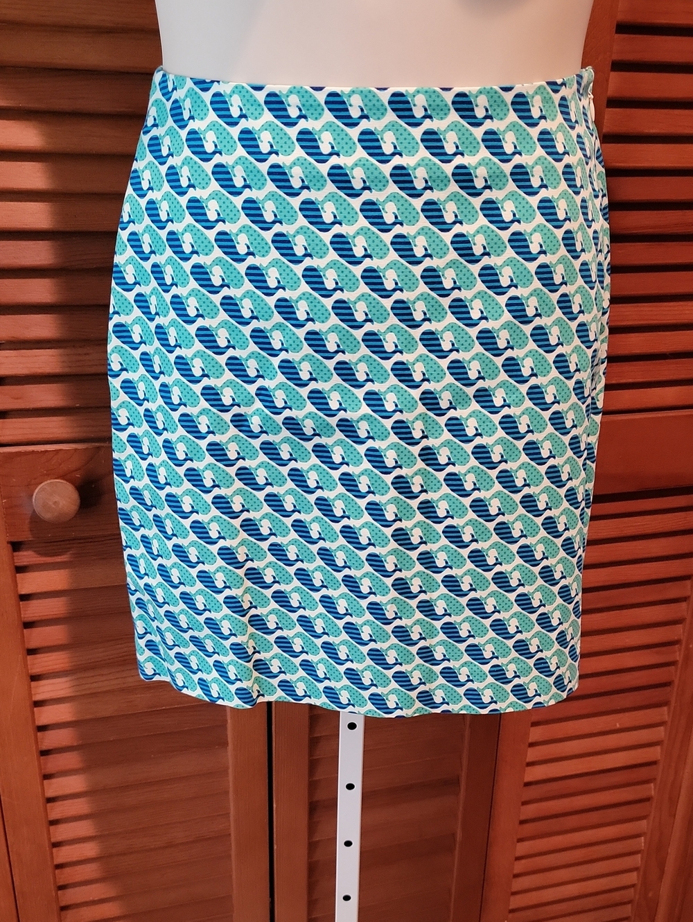 TALBOTS BLUE & TEAL WHALE PRINT PENCIL SKIRT